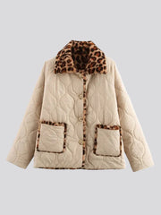 Cream double-sided quilted jacket with leopard details