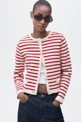 Striped cardigan in red and cream