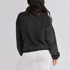 Oversized cozy zip jacket with stand-up collar