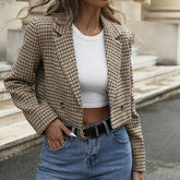 Beige checked cropped blazer