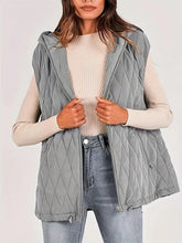 Quilted hooded vest — Diamond pattern, drawstring hem