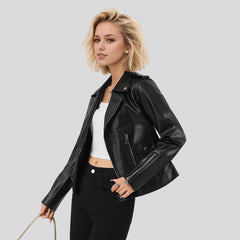 Black biker jacket with asymmetrical zipper