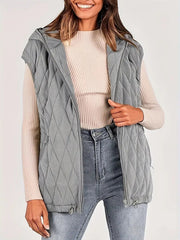 Quilted hooded vest — Diamond pattern, drawstring hem