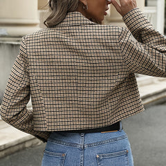 Beige checked cropped blazer