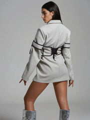 Light Gray blazer with black corset detail in mini length