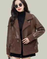 Short jacket with contrast panel and wide collar