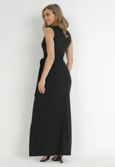 V-neck long dress with slit