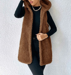 BROWN HOODIE-TEDDY VEST