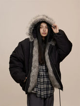 Black oversized parka with faux fur detail
