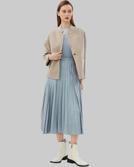 Boxy short jacket with single button closure