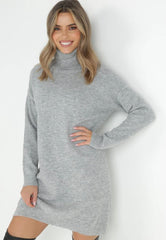 High neck knitted sweater dress