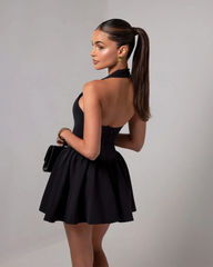Backless mini dress with flared skirt