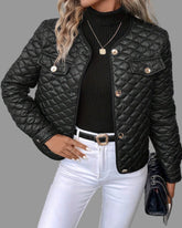 Black quilted collarless jacket