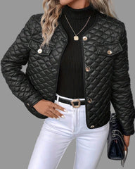Black quilted collarless jacket