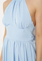 Backless mini dress with pleated skirt