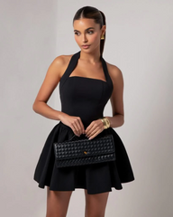 Backless mini dress with flared skirt