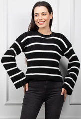 Black and white striped knitted sweater