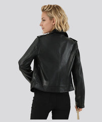 Black biker jacket with asymmetrical zipper