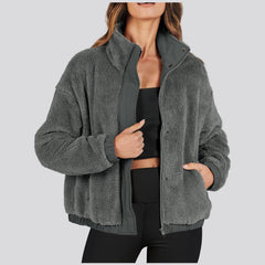 Oversized cozy zip jacket with stand-up collar