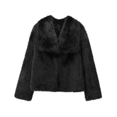 Plush short jacket with oversized collar
