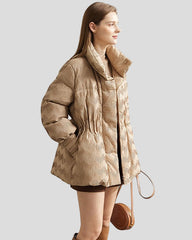 Quilted jacket with structure, high collar and drawstring at the waist