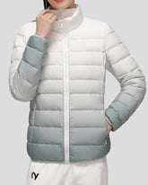 Lightweight ombre puffer jacket with high collar