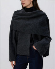 Anthracite Black draped poncho with asymmetric hem