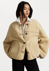 Cream fuzzy short jacket with large pockets