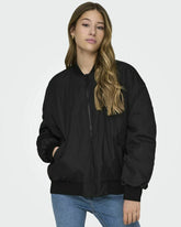 Black oversized bomber jacket with ribbed edges