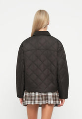 Black diamond quilted short jacket with textured collar