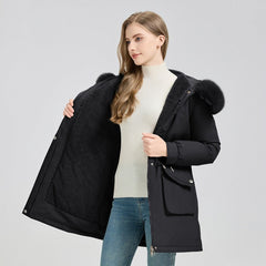 Parka with hood, fluffy hem and adjustable waist