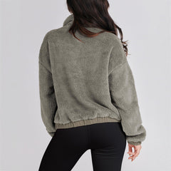 Oversized cozy zip jacket with stand-up collar