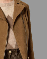 Brown biker jacket with slanted zipper