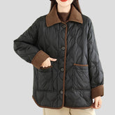 Quilted jacket with contrast collar and patch pockets
