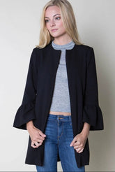 Black open coat with ruffle sleeves