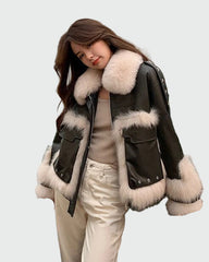 Jacket with plush trim