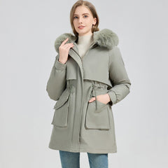 Parka with hood, fluffy hem and adjustable waist