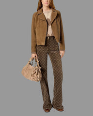 Brown biker jacket with slanted zipper