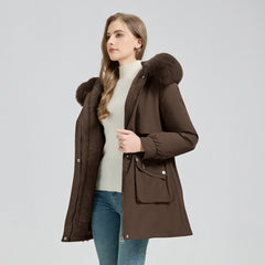 Parka with hood, fluffy hem and adjustable waist