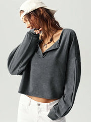 Dark Gray cropped sweatshirt with raw V-neck