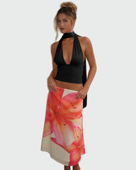 Halterneck top with deep v-neck and scarf band