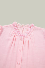Pink shirt with lace trim and gathered sleeves