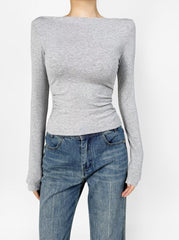 Asymmetrical off-shoulder long-sleeved top with ruched detail