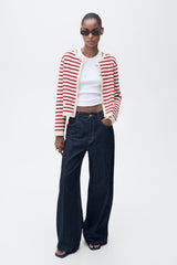 Striped cardigan in red and cream