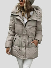 Taupe padded parka with hood – adjustable waist