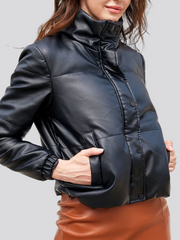 Puffer jacket with stand-up collar and snap button placket