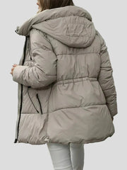 Taupe padded parka with hood – adjustable waist