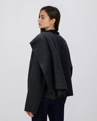 Anthracite Black draped poncho with asymmetric hem