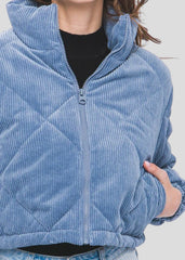 Padded corduroy jacket with high collar