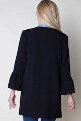 Black open coat with ruffle sleeves